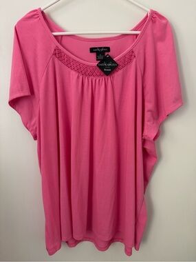 Earth Angels Women's Pink Crochet Yoke Tunic